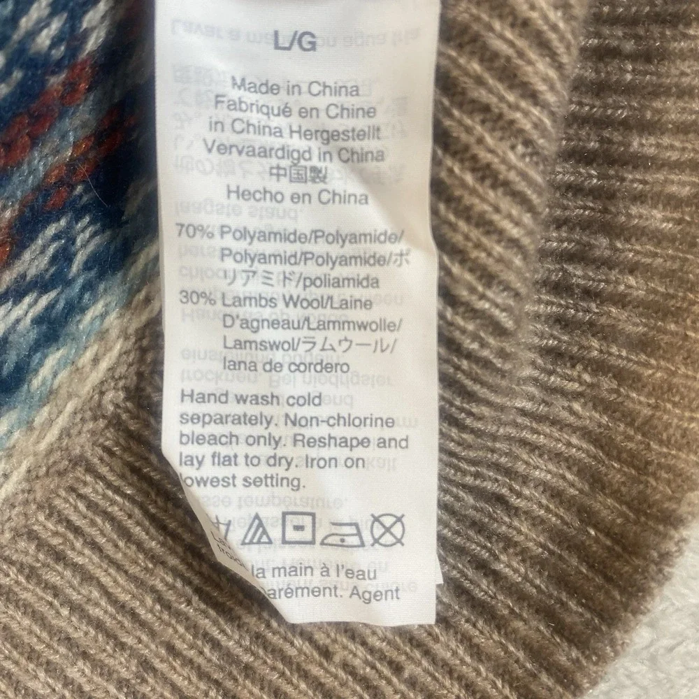 J Crew Mens L Striped‎ Lambs Wool Sweater Beige Blue Orange Academia Dad